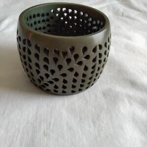 Iris Apfel & Bajalia Olive Green Bone Cutout Chunky Statement Bracelet